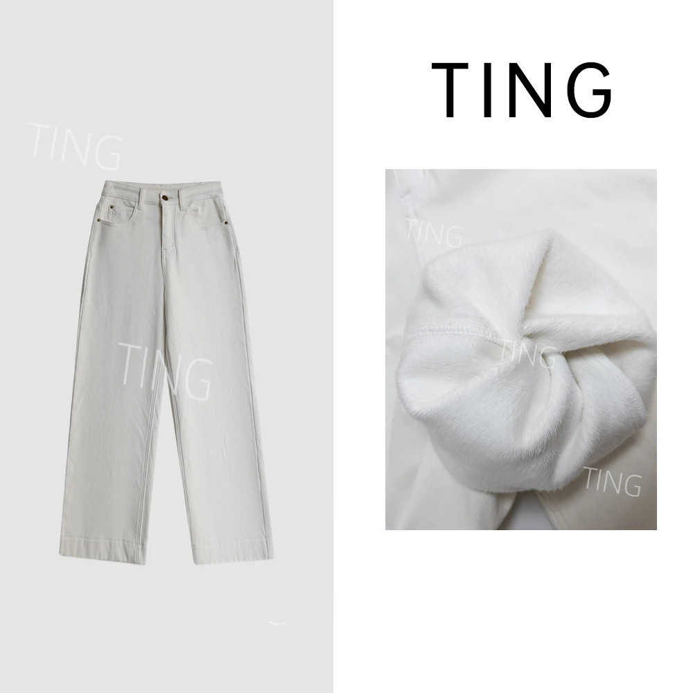 【简调加厚牛仔】超百搭～加绒加厚九分直简阔腿裤LT6882