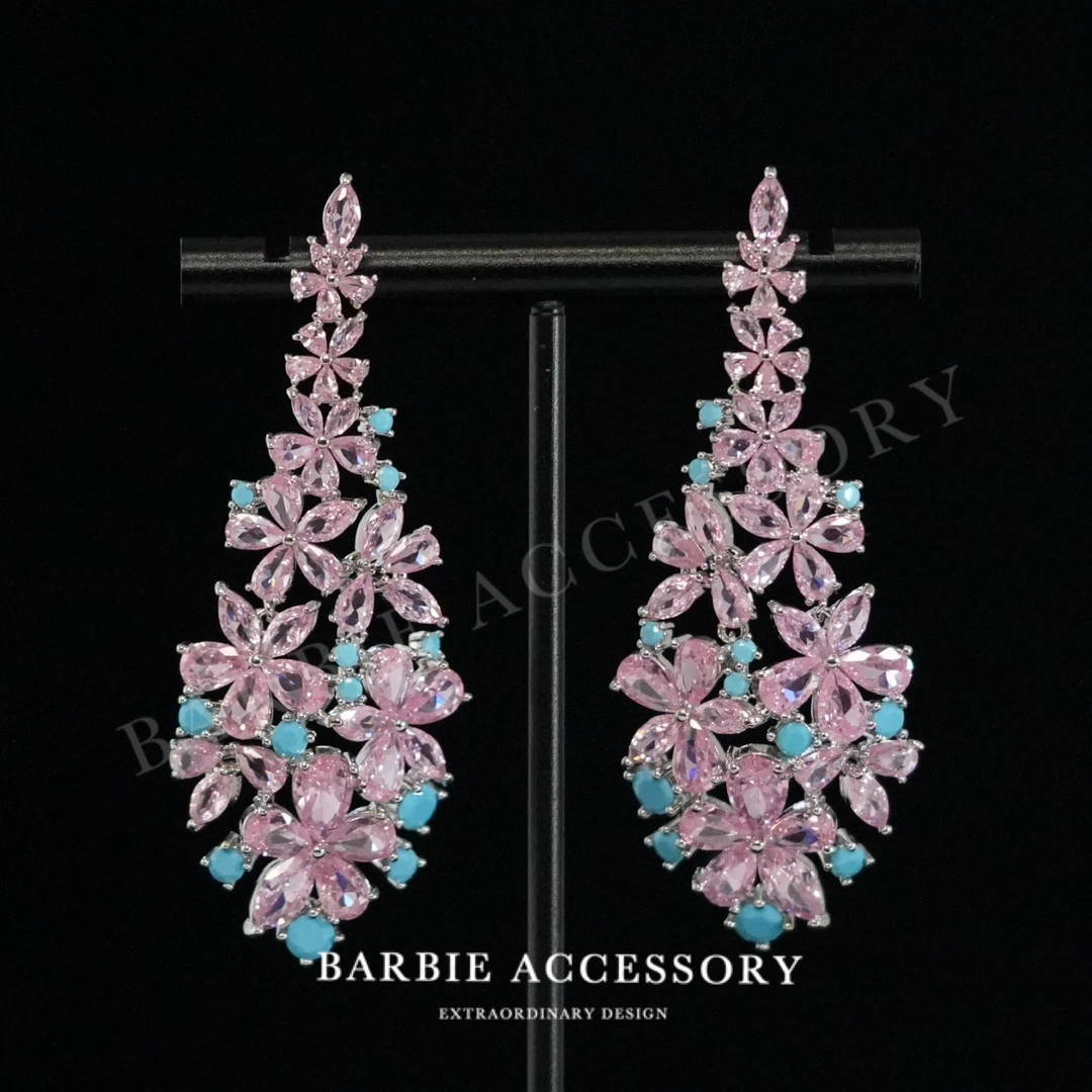 铜合金合成锆石耳饰 【蓝粉花絮】手工既视设计款高级感绝美耳环