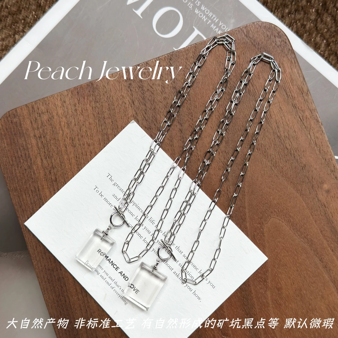 白水晶无事牌（含棉,有大小）OT扣项链 LC77 多样性发一颜色微差