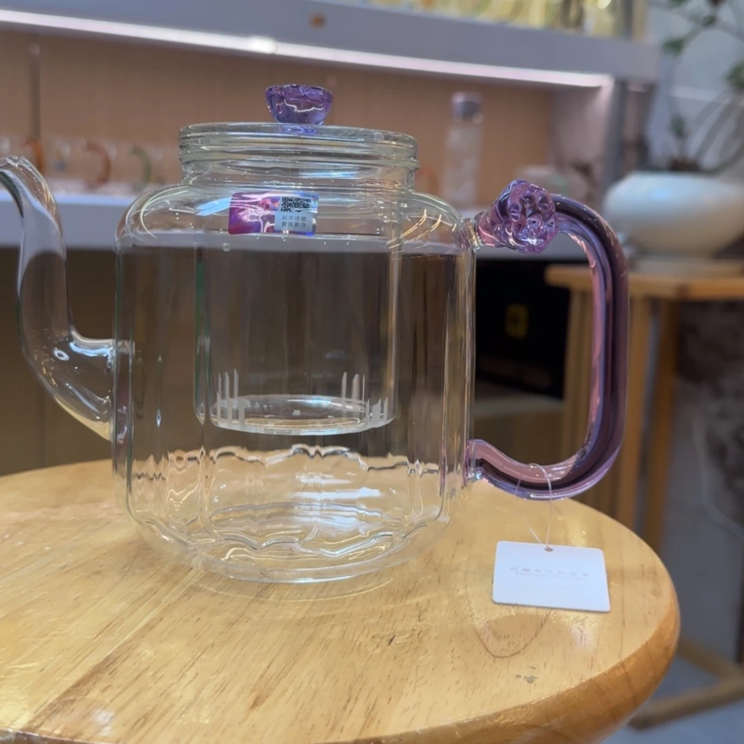 周***长玻璃手工艺品禾器莲君壶浅紫色