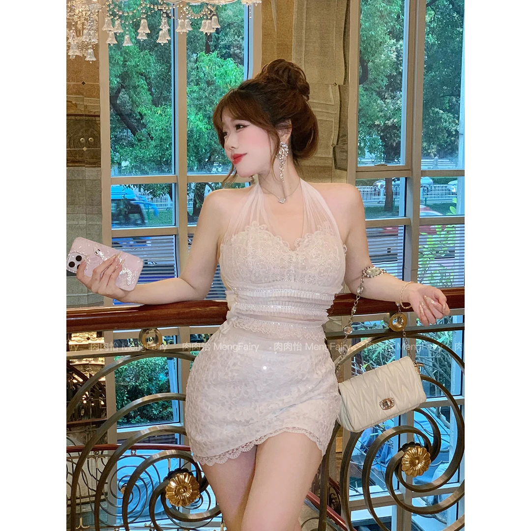 MengFairy现现【流珠幻纱】轻奢重工挂脖背心亮片蕾丝半裙5138 4890