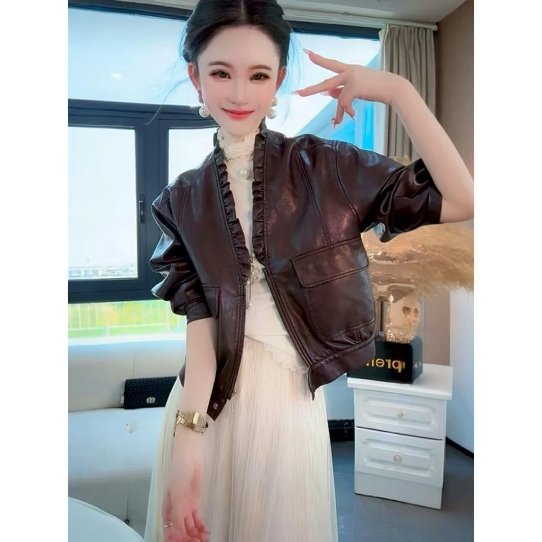 COCO轻奢气质高级时尚百搭皮衣外套2025秋上新休闲短款夹克上衣女