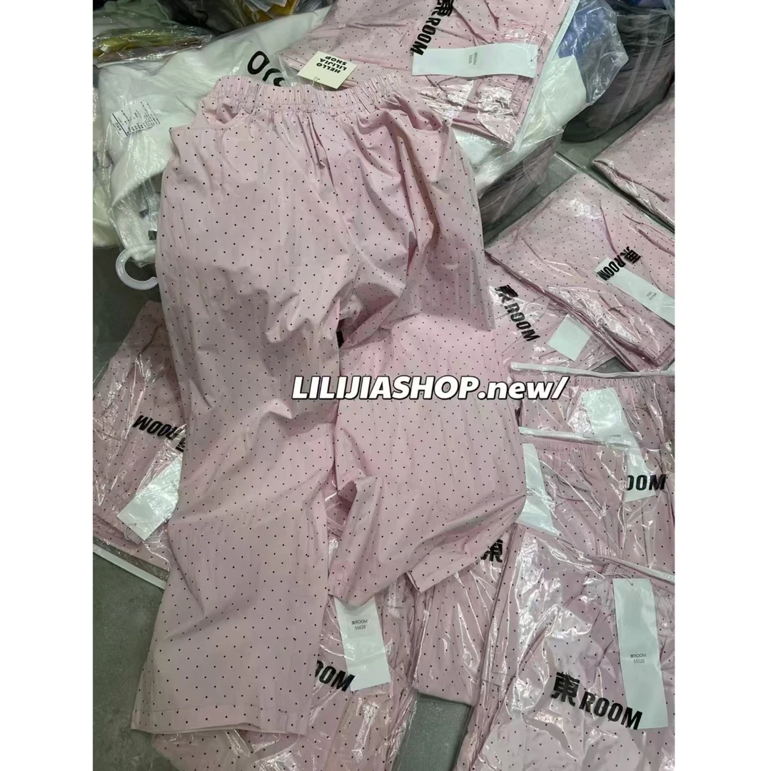 【现货波点粉裤子】東room2025夏季新款百搭高腰波点阔腿裤拖地裤