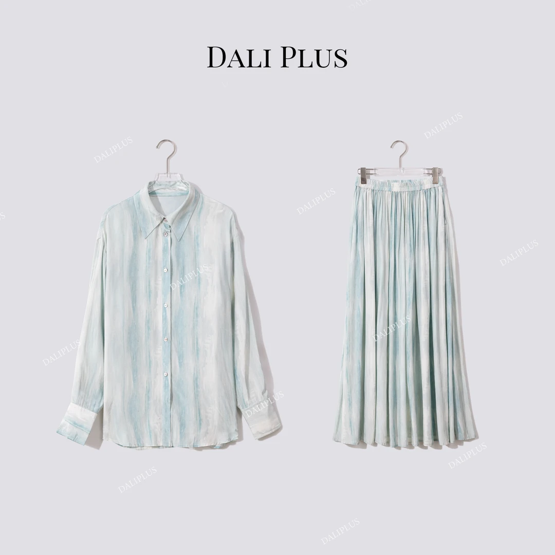 DALI PLUS“果冻海套装系列”晕染人丝高级衬衫+半身裙-D5BL1069