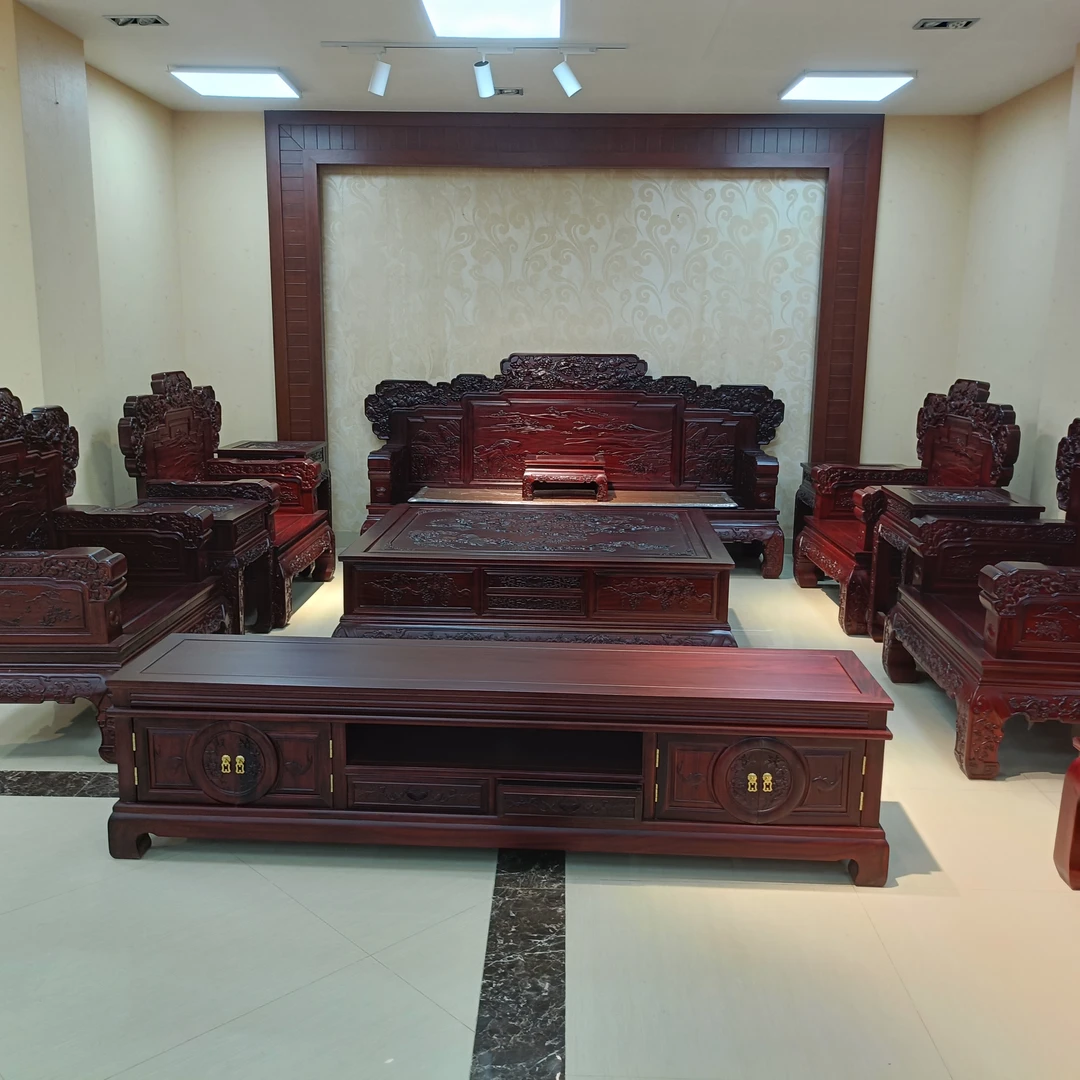 S南美酸枝菩提宝座沙发古典家具家具榫卯结构（十一件套）