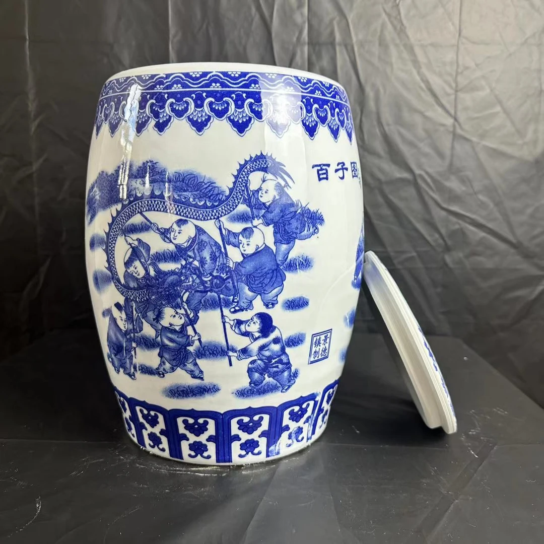 DP-A36青花百子图多功能储物罐20斤装/高31厘米宽20厘米仅有一件