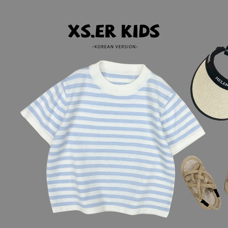 【小首尔】现货-儿童韩版洋气针织衫夏季休闲时尚短袖上衣HBB7186