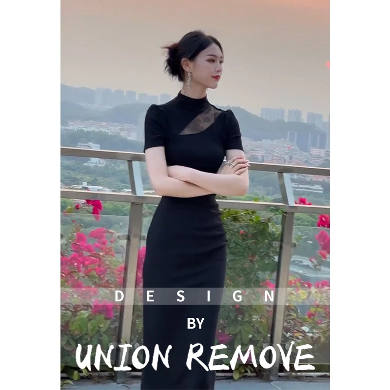 新中式国风改良旗袍连衣裙女2025年夏季新款爆款高端绝美黑色长裙