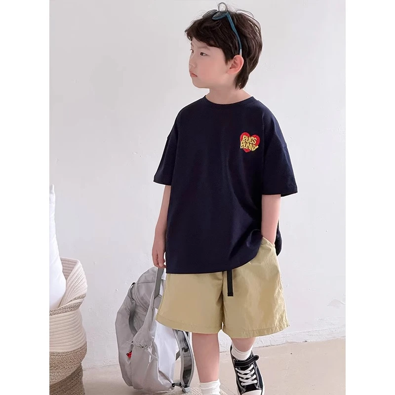 顶瓜瓜潮流时尚创意感爱心兔纯棉T恤中大童夏季舒适透气百搭上衣