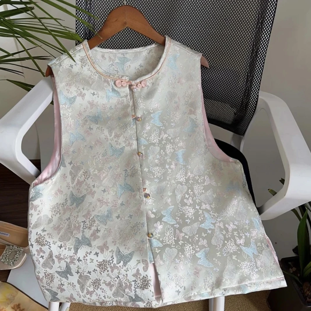 【蝶舞春华】新中式马甲新国风织锦提花圆领休闲百搭坎肩上衣女