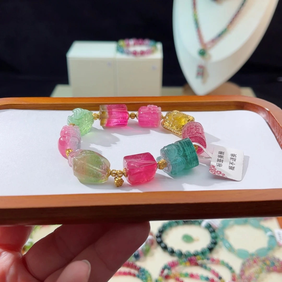 碧玺手链18K金镶嵌小***萤手串