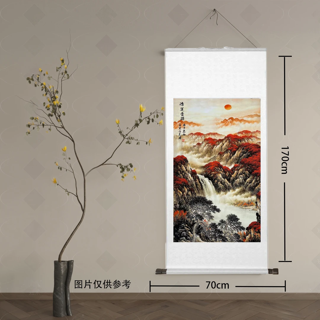 《金山鸿运当头》竖版高清卷轴挂画适合客厅玄关装饰