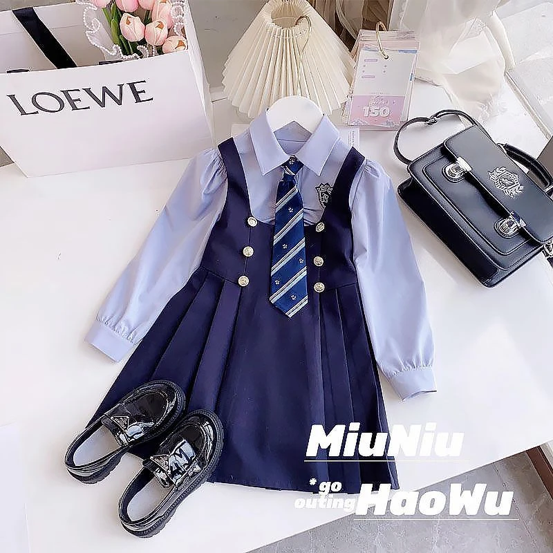 女童学院风套装春秋装2025新款衬衫背心连衣裙时髦洋气秋季两件套