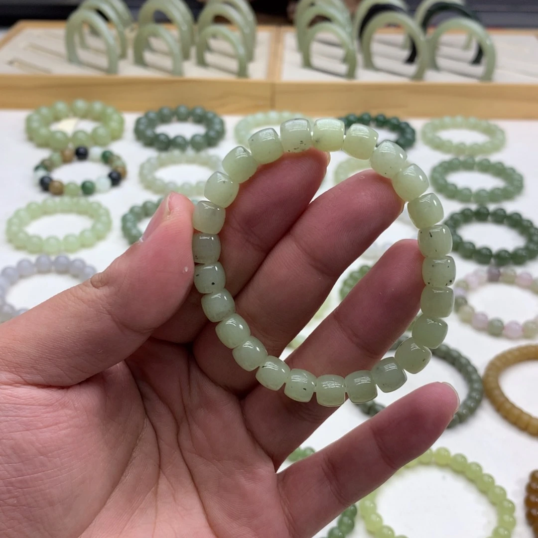 和田玉手串（直切点墨青花8）未镶嵌