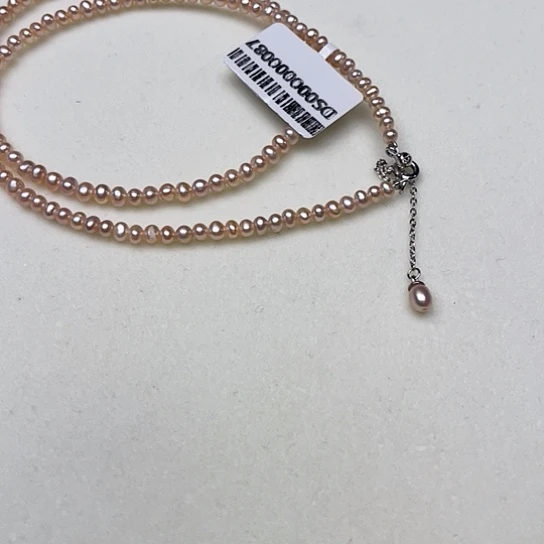 淡水珍珠银S925镶嵌颈饰卡3到4极光粉橙色