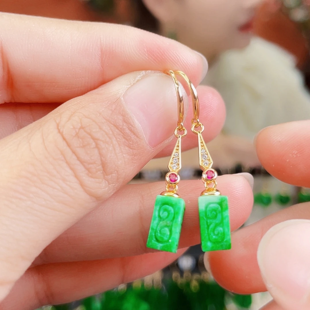 翡翠银S925镶嵌耳饰