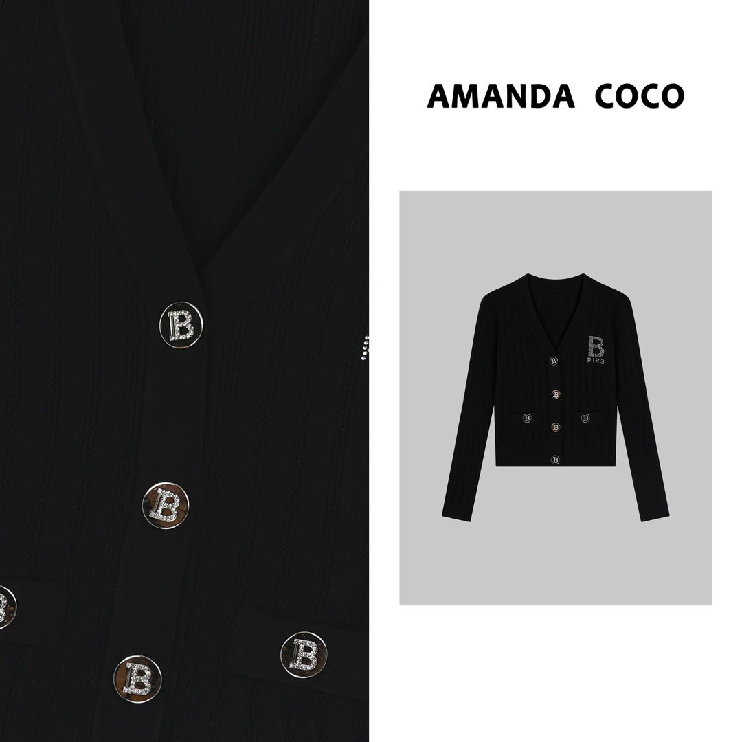 专属- 欧货潮牌~高定烫钻气质显瘦针织上衣v27003