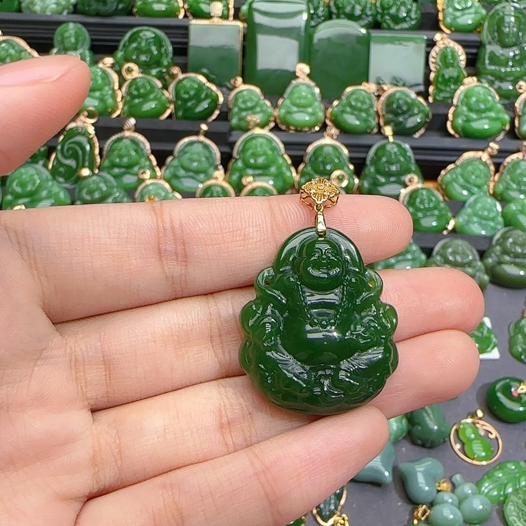 和田玉（碧玉）18K金镶嵌颈饰