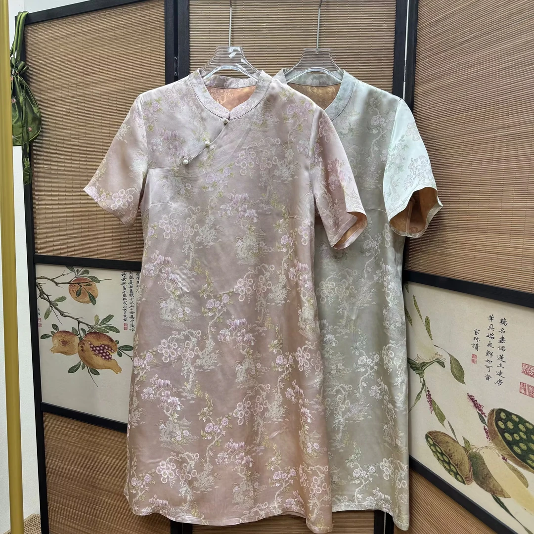 [梅花短款]立领日常短袖国风新中式旗袍设计师中长款连衣裙