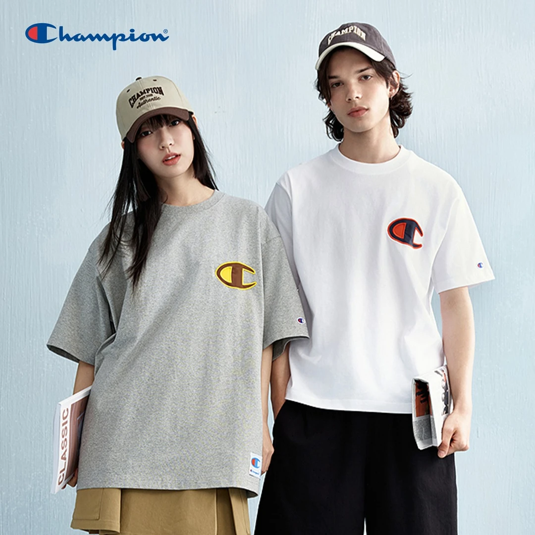 Champion情侣款刺绣大Clogo短袖T恤纯棉舒适2025运动高能感潮流s