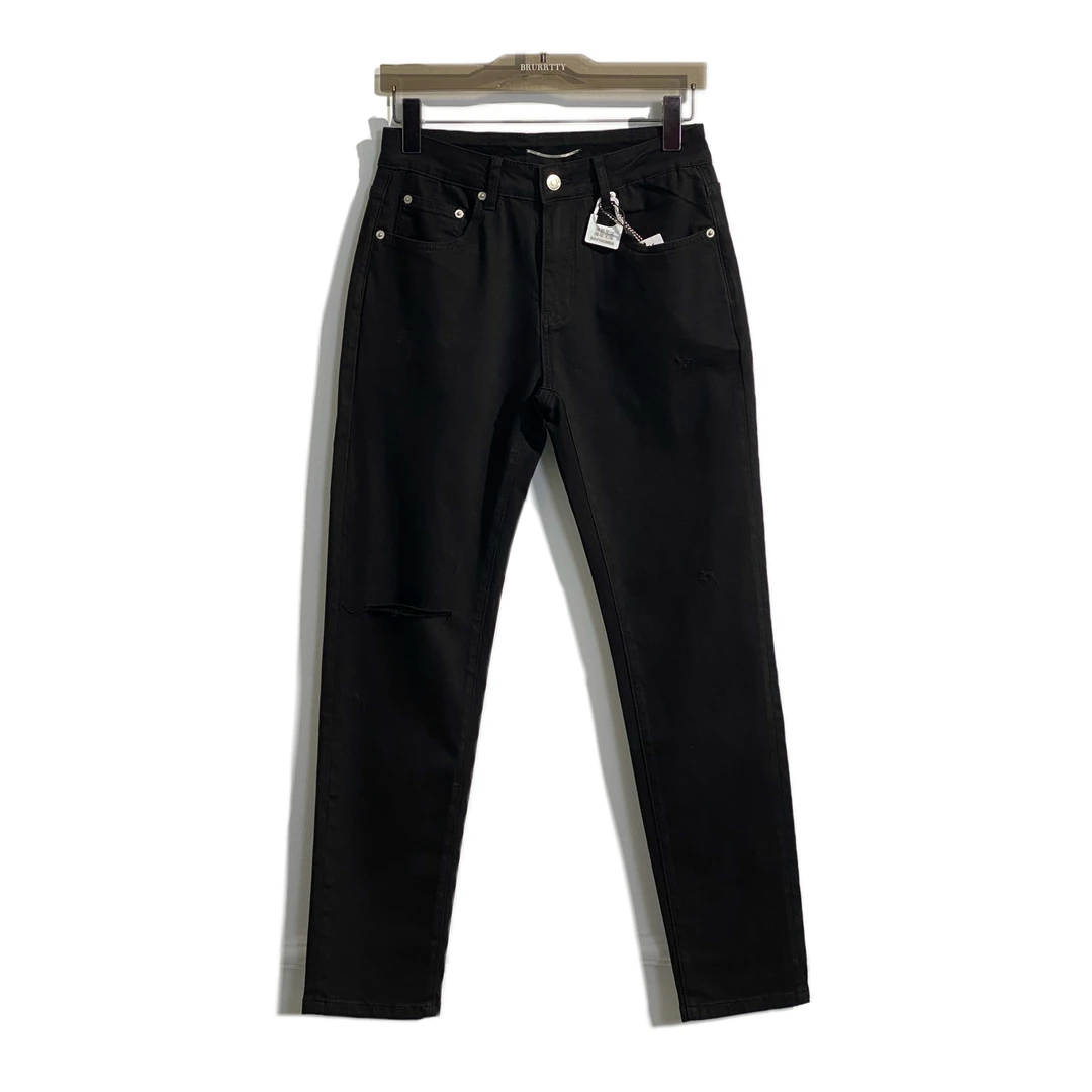 【奢潮定制】8865 一刀切设计修身微小脚皮牌点缀男牛仔裤