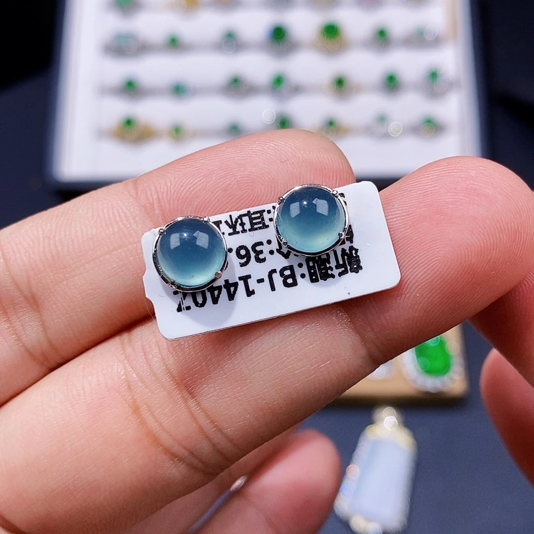 银S925镶嵌翡翠耳饰w w