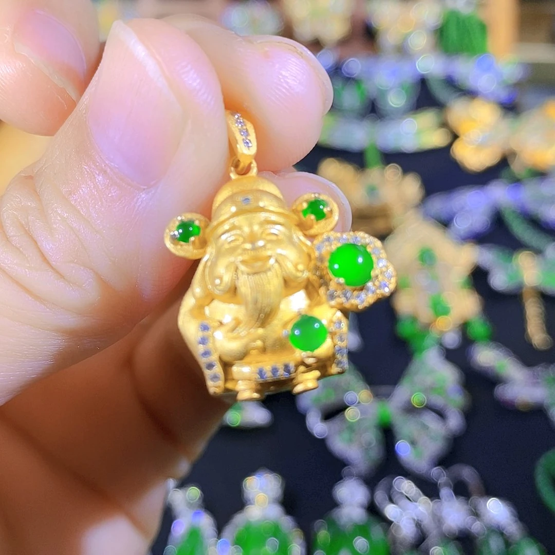 吊坠(不含链)银S925镶嵌翡翠