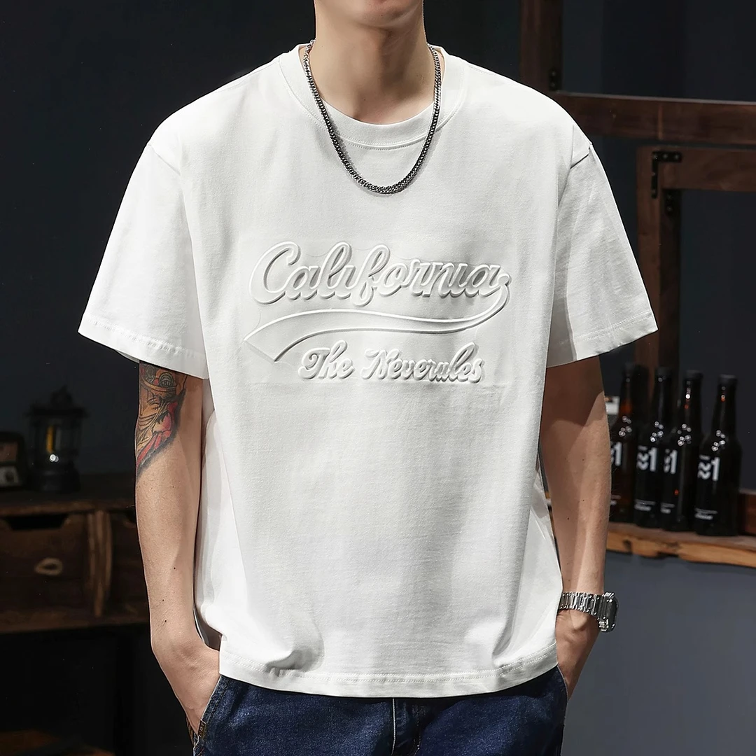 MR.MUDI/穆迪先生230G重磅钢印纯色T恤男纯棉短袖2025夏新款字母