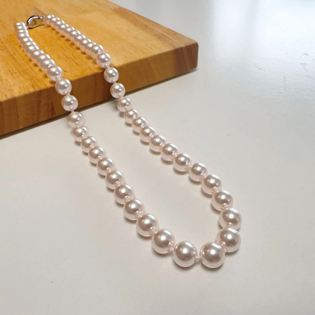 铜合金仿珍珠项链 8-9mm樱花粉元宝扣施家珍珠母贝珠项链XLA206