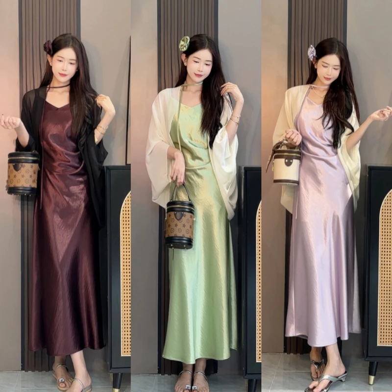 三件套2025春夏新款韩版时尚气质显瘦收腰外套吊带连衣裙套女套装