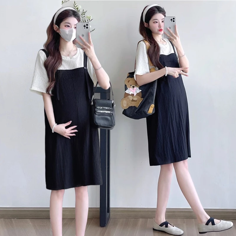 孕妇夏装背带连衣裙2025新款小个子夏款裙子孕妈妈中长款孕妇裙