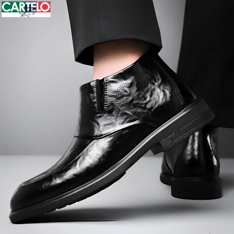 男士皮鞋加绒棉鞋子男款2025新款爆款商务休闲保暖高帮靴冬季男鞋