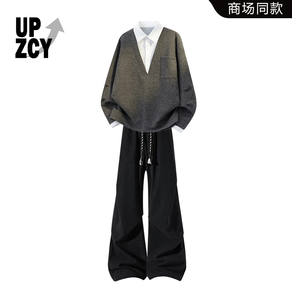 UPZCY美潮街头轻奢设计感卫衣套装男冬季休闲百搭长裤两件套男装