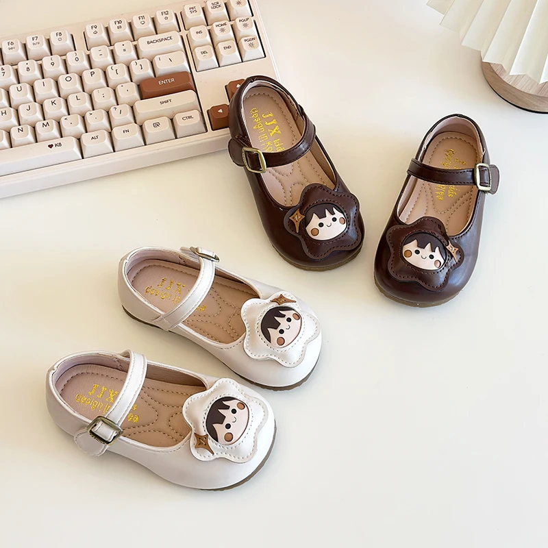 ABC女童皮鞋2025春秋新款魔术贴女宝卡通浅口豆豆鞋软底防滑单鞋