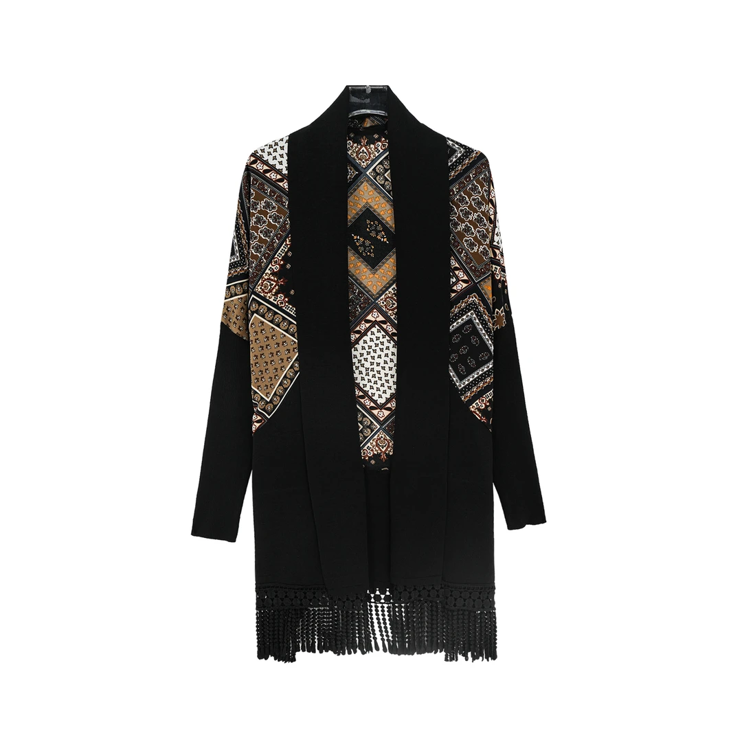 X26264时尚百搭拼接气质斗篷大披肩开衫外套