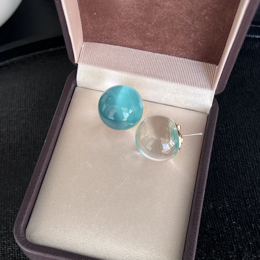 铜合金琉璃耳饰 多巴胺中古耳钉小众设计感轻奢百搭气质彩色耳环