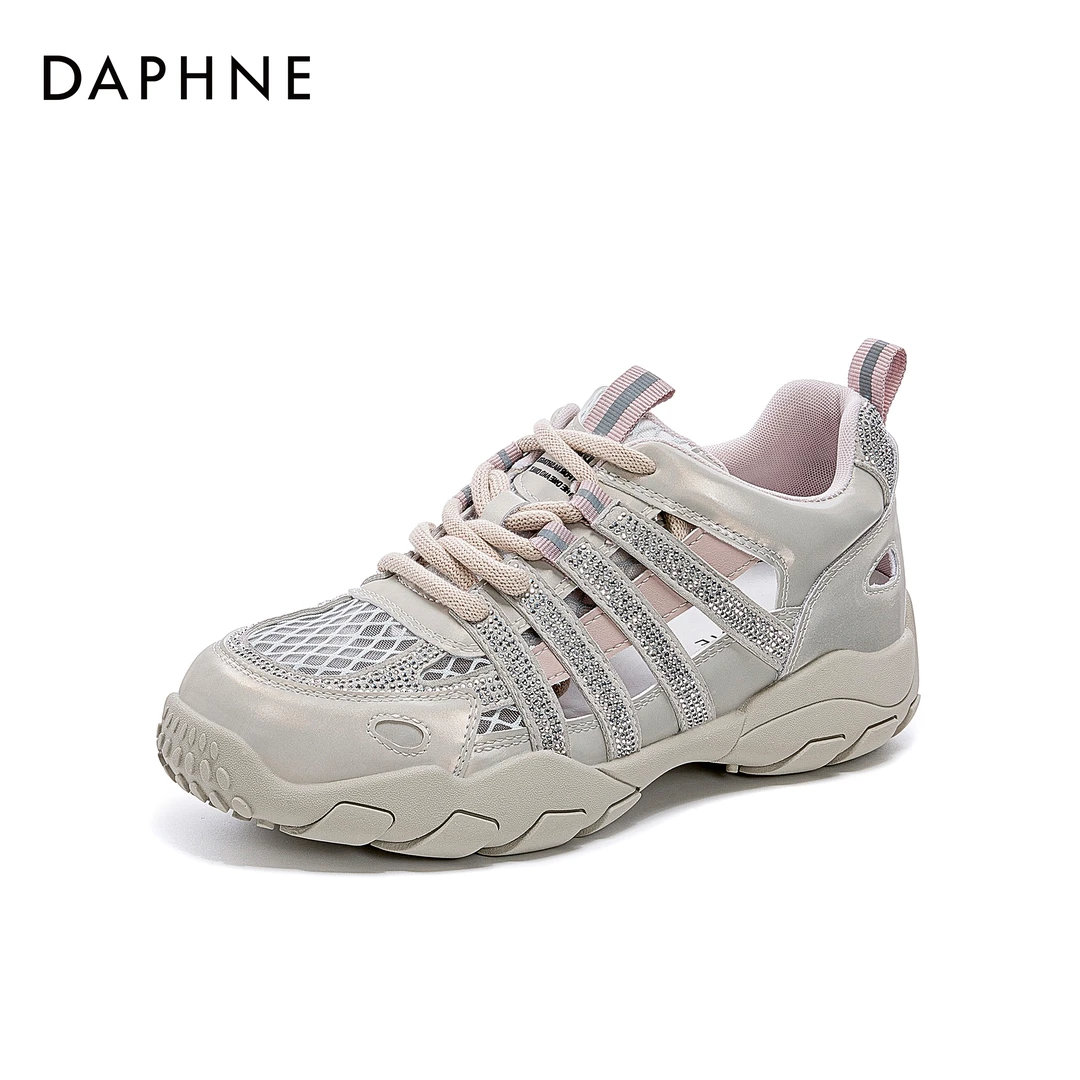 达芙妮2025夏季新款厚底休闲鞋子女爆款网面透气百搭增高德训鞋女