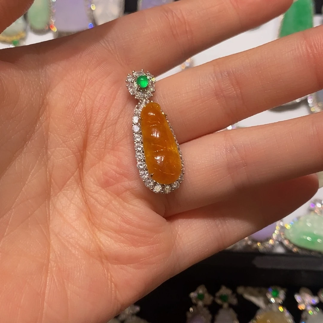 中***司翡翠银S925镶嵌颈饰天然翡翠