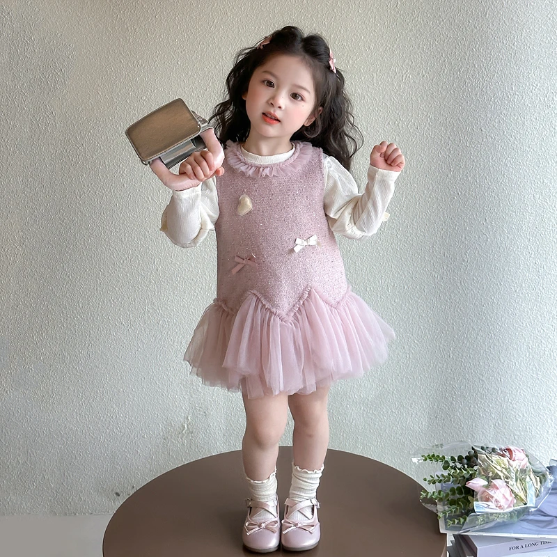 女童连衣裙春秋新款洋气儿童小香风公主裙套装时髦女孩周岁礼服裙
