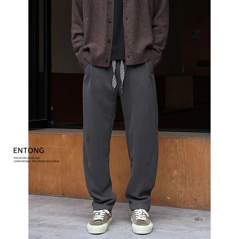 Entong美式解构针织卫裤男生松紧腰设计锥形休闲裤子百搭运动长裤