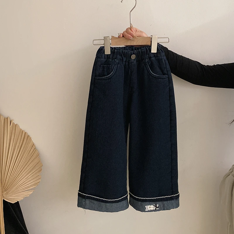 【安安家】韩版女童冬季新款百搭潮流潮流休闲加绒牛仔裤Z-YZ010