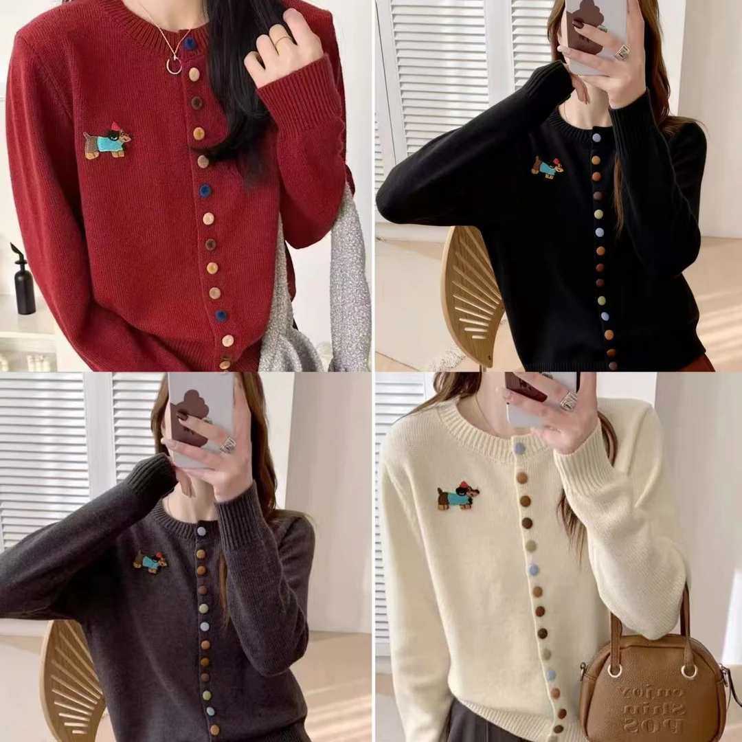 2025秋季新款显瘦彩色纽扣慵懒百搭显瘦减龄针织上衣1656