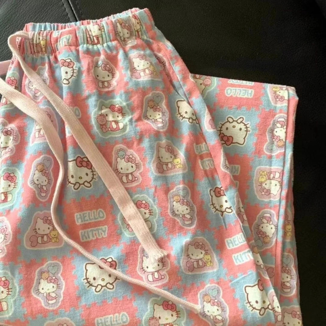 春秋季宽松睡裤女甜美可爱家居裤磨毛卡通长裤大码薄休闲柔软亲肤