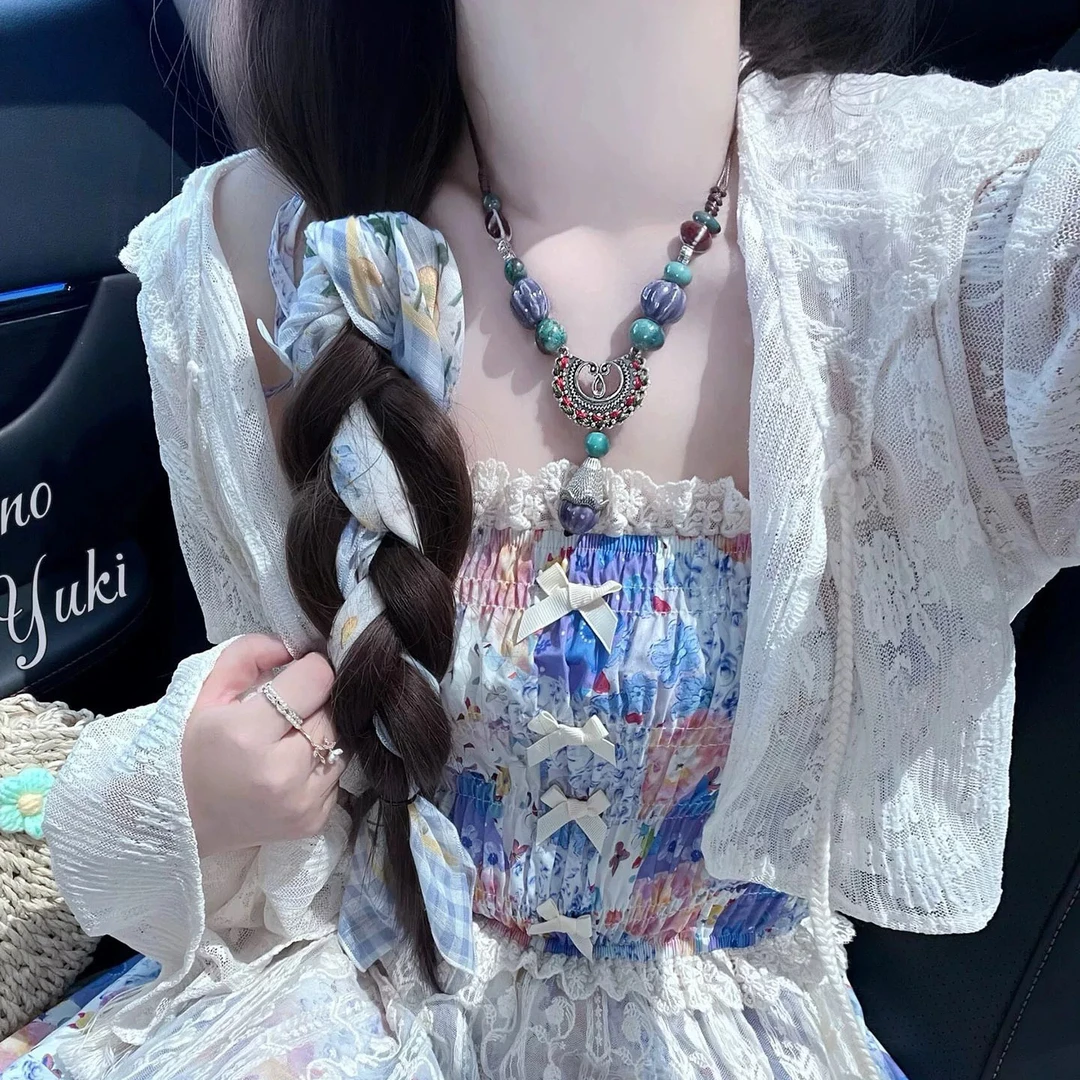 合金陶瓷项链 配饰中国风民族风紫色陶瓷西瓜珠项链