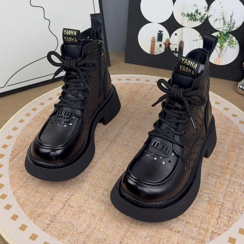 厚底镂空马丁靴女2025年春夏季新款网纱薄款时尚百搭短靴防滑凉靴