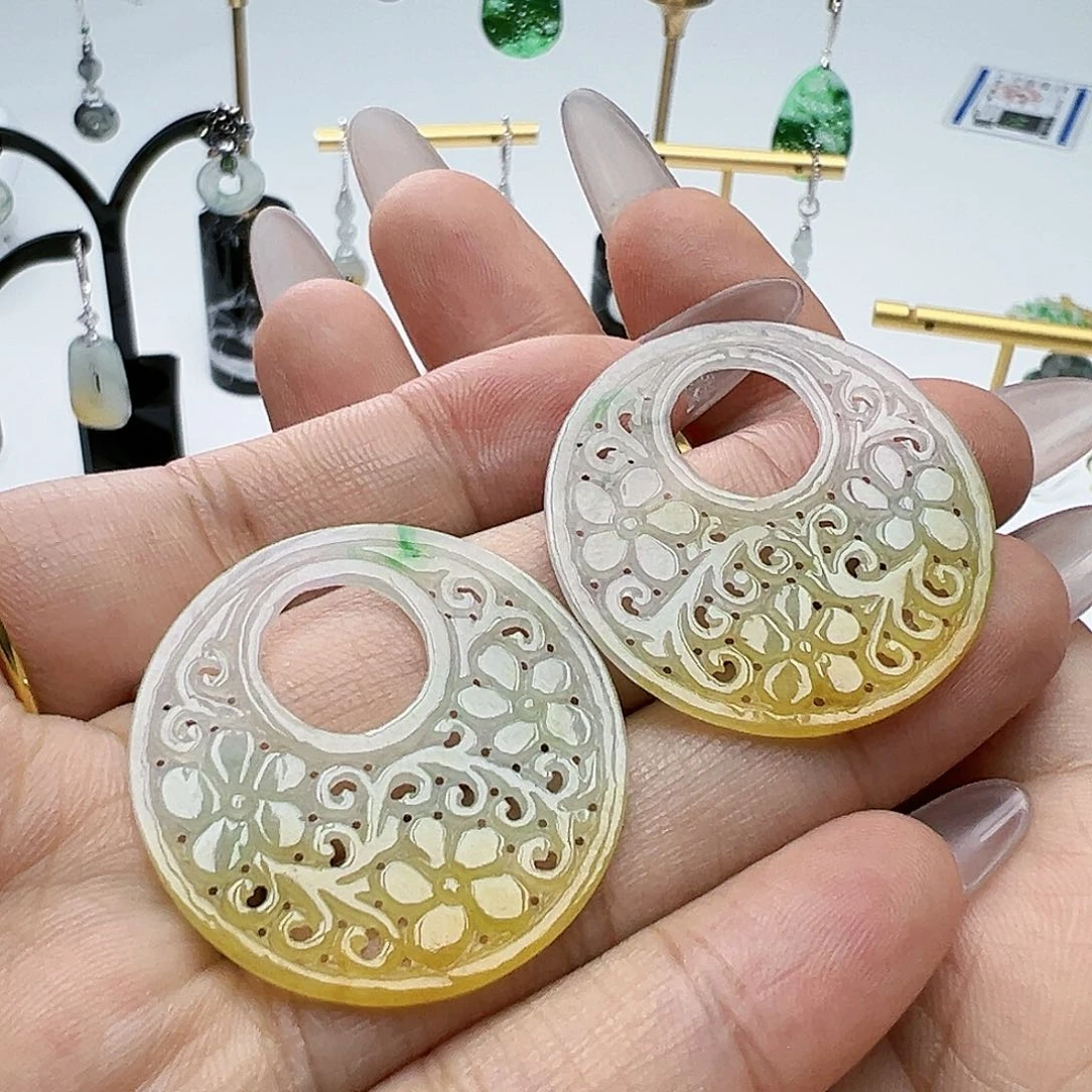 未镶嵌翡翠耳饰烟***果天然缅甸A货翡翠