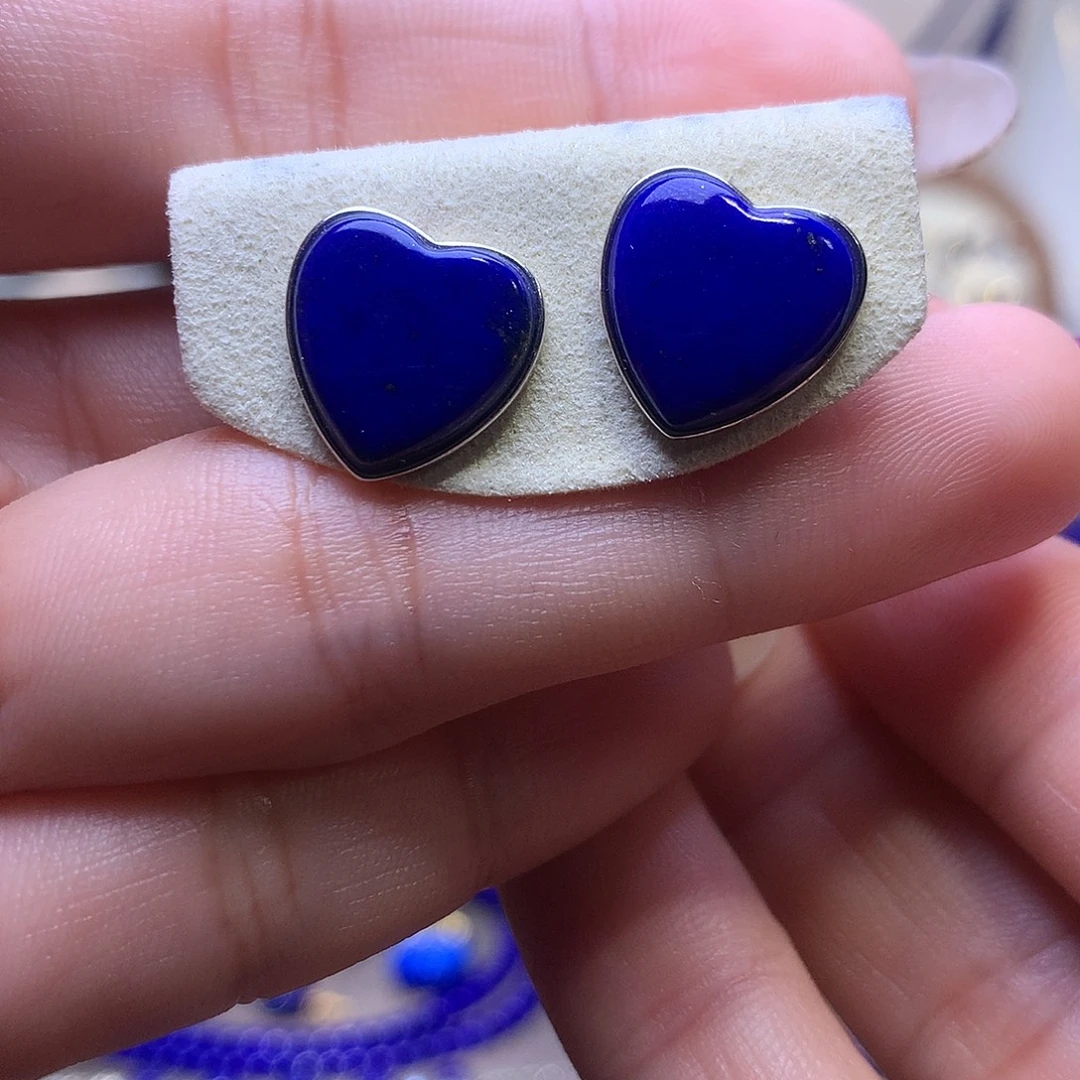 青金石银S925镶嵌耳饰