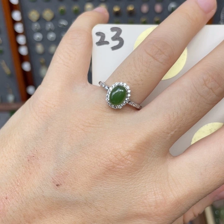 和田玉戒指银S925镶嵌