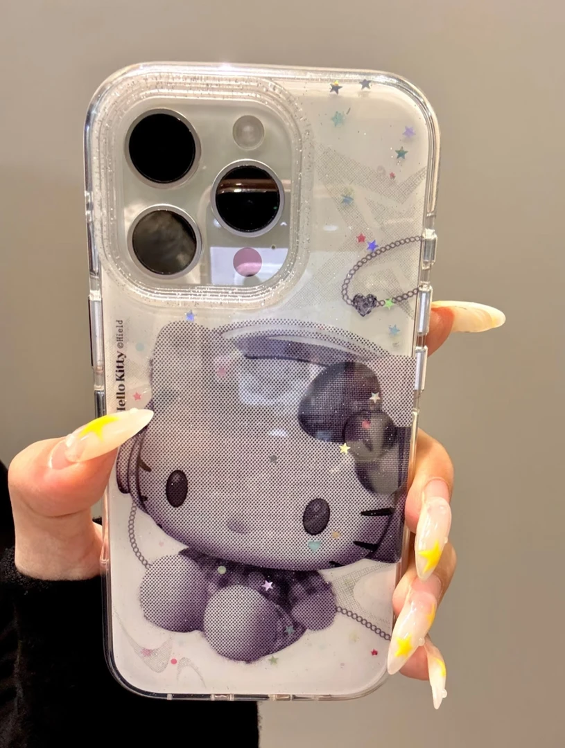 可爱像素戴耳机KT猫圆边双层壳苹果16promax/iPhone15/14手机壳13