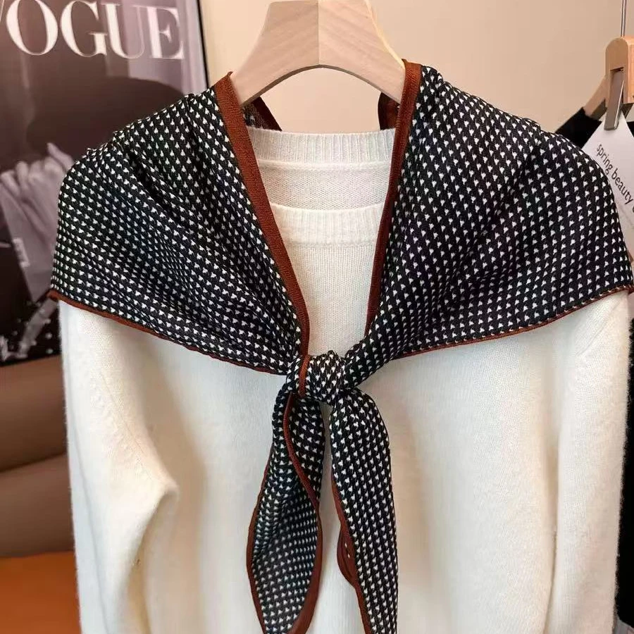 新款百搭时尚低调奢华千鸟格棉麻三角巾护颈围巾